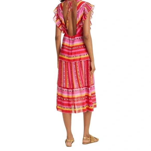 Farm Rio Lucy Stripes Pleated Midi Dress Size Large 291081 - Picture 3 of 12